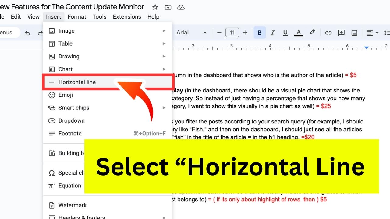 How to Add Horizontal Line in Google Docs Step 3