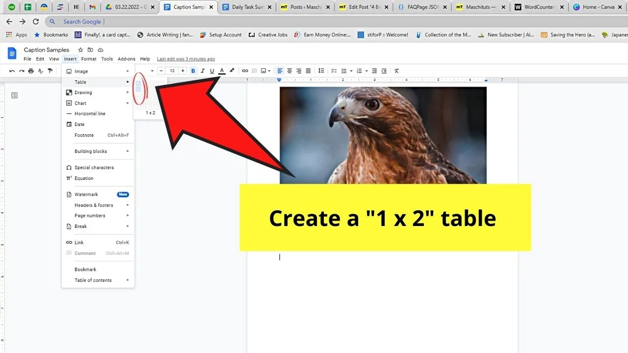 How to Caption an Image in Google Docs by Adding a Table Step 3