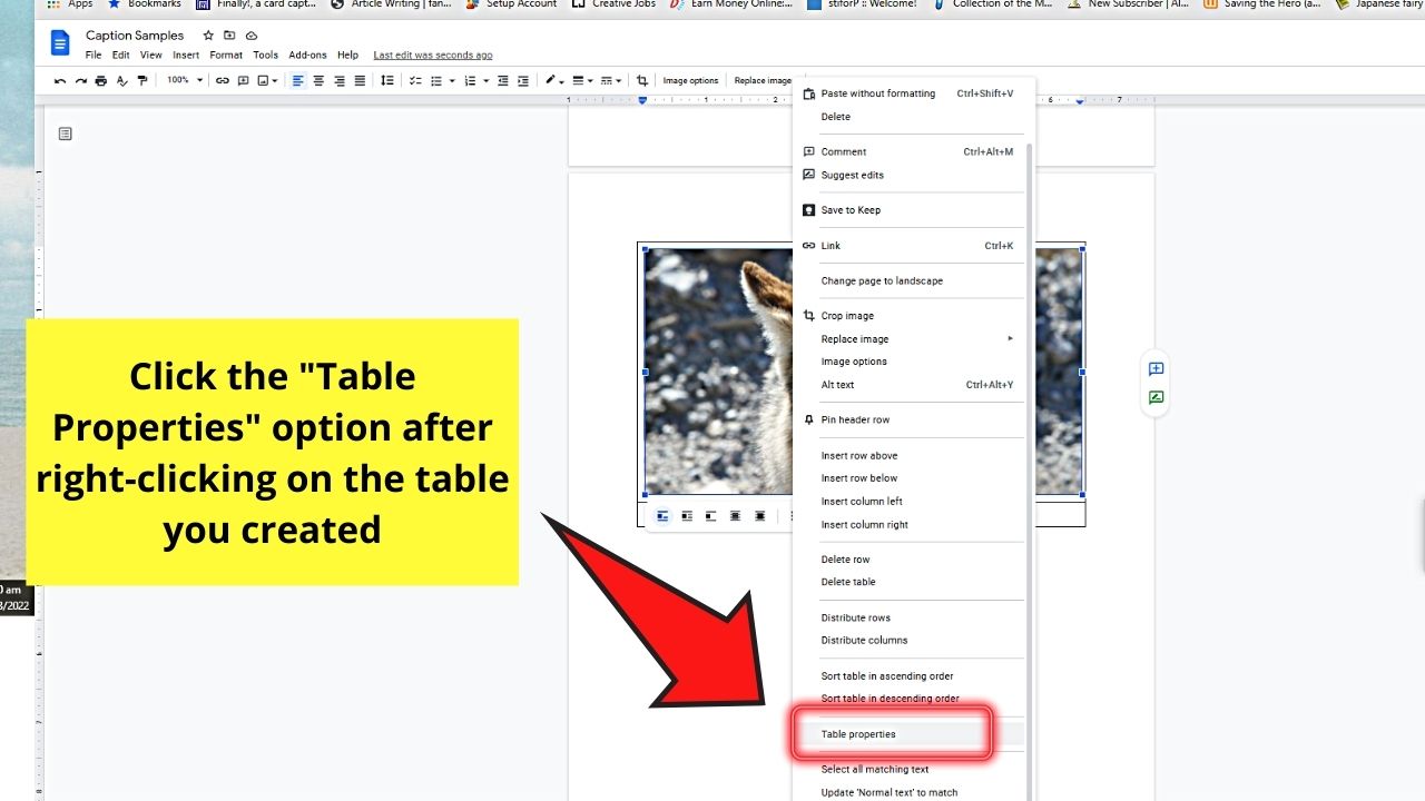 How to Caption an Image in Google Docs by Adding a Table Step 6
