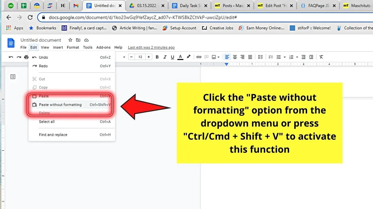 How to Clear Formatting in Google Docs through Pasting without Formatting Step 5.1