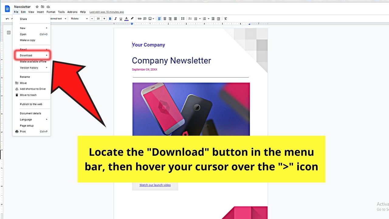 How to Download Images from Google Docs as a Web Page File Step 2