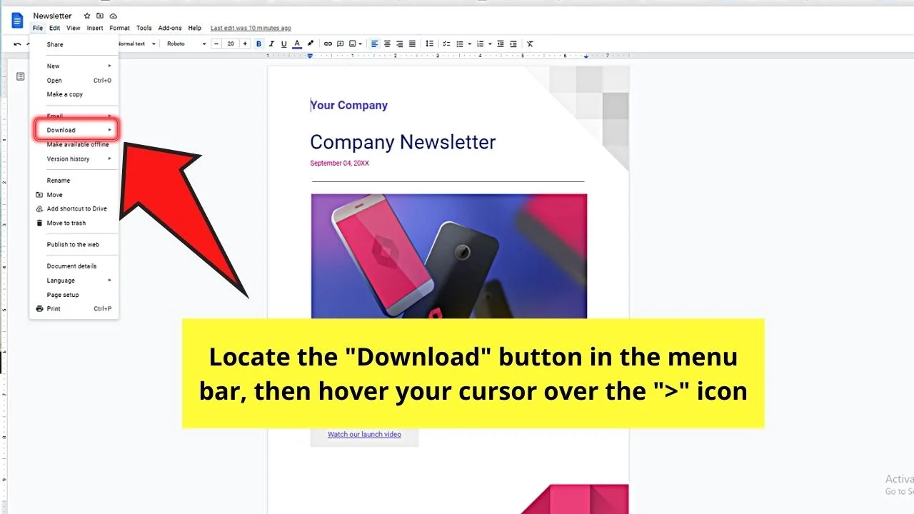 How to Download Images from Google Docs as a Web Page File Step 2