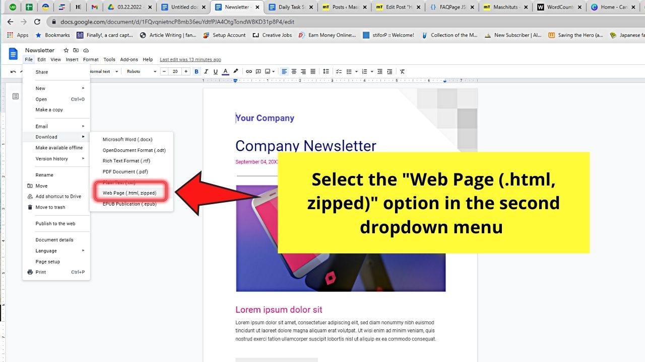 How to Download Images from Google Docs as a Web Page File Step 3