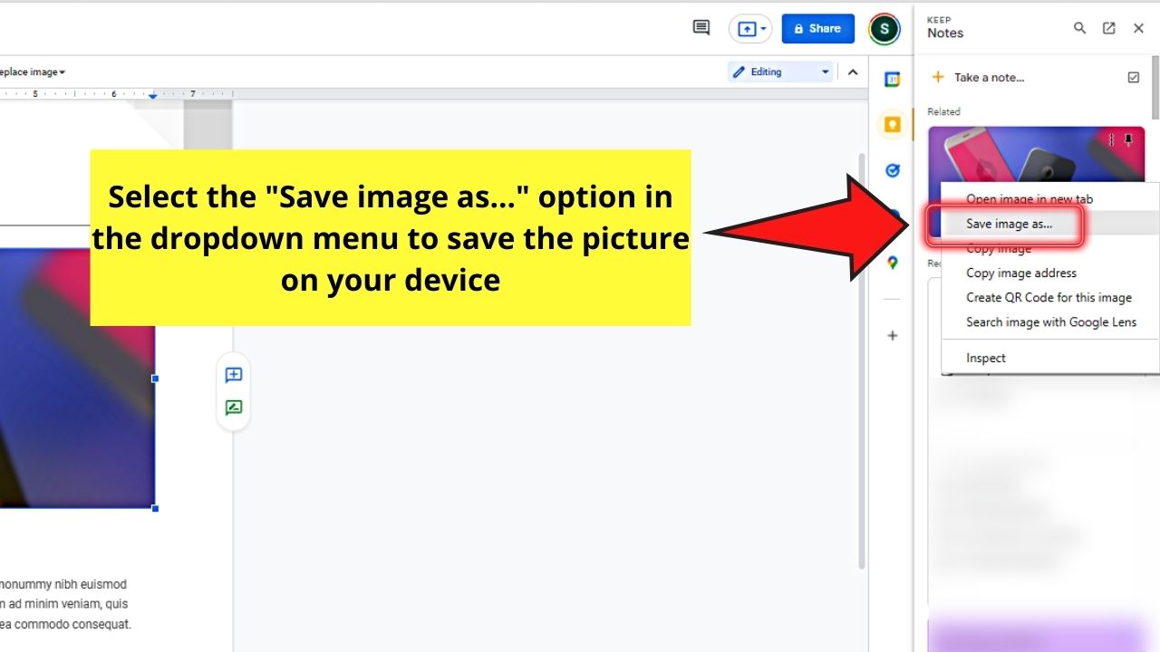 How to Download Images from Google Docs by Saving them In Keep Notes Step 5
