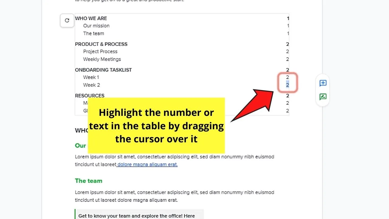 How to Hyperlink Within a Document in Google Docs by Creating a Bookmark Step 1