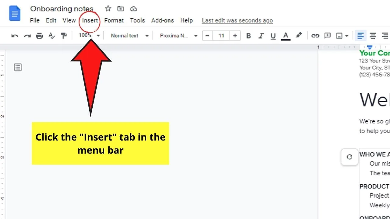 How to Hyperlink Within a Document in Google Docs by Creating a Bookmark Step 2