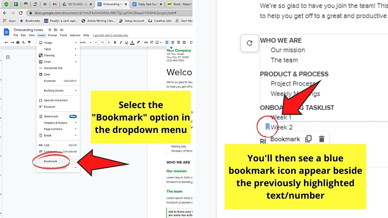 How to Hyperlink Within a Document in Google Docs by Creating a Bookmark Step 3