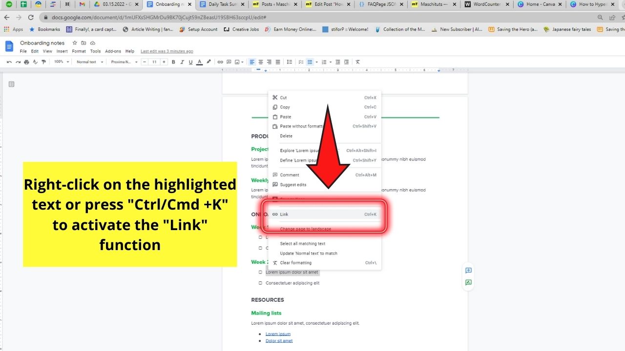 How to Hyperlink Within a Document in Google Docs to a Bookmark Step 2