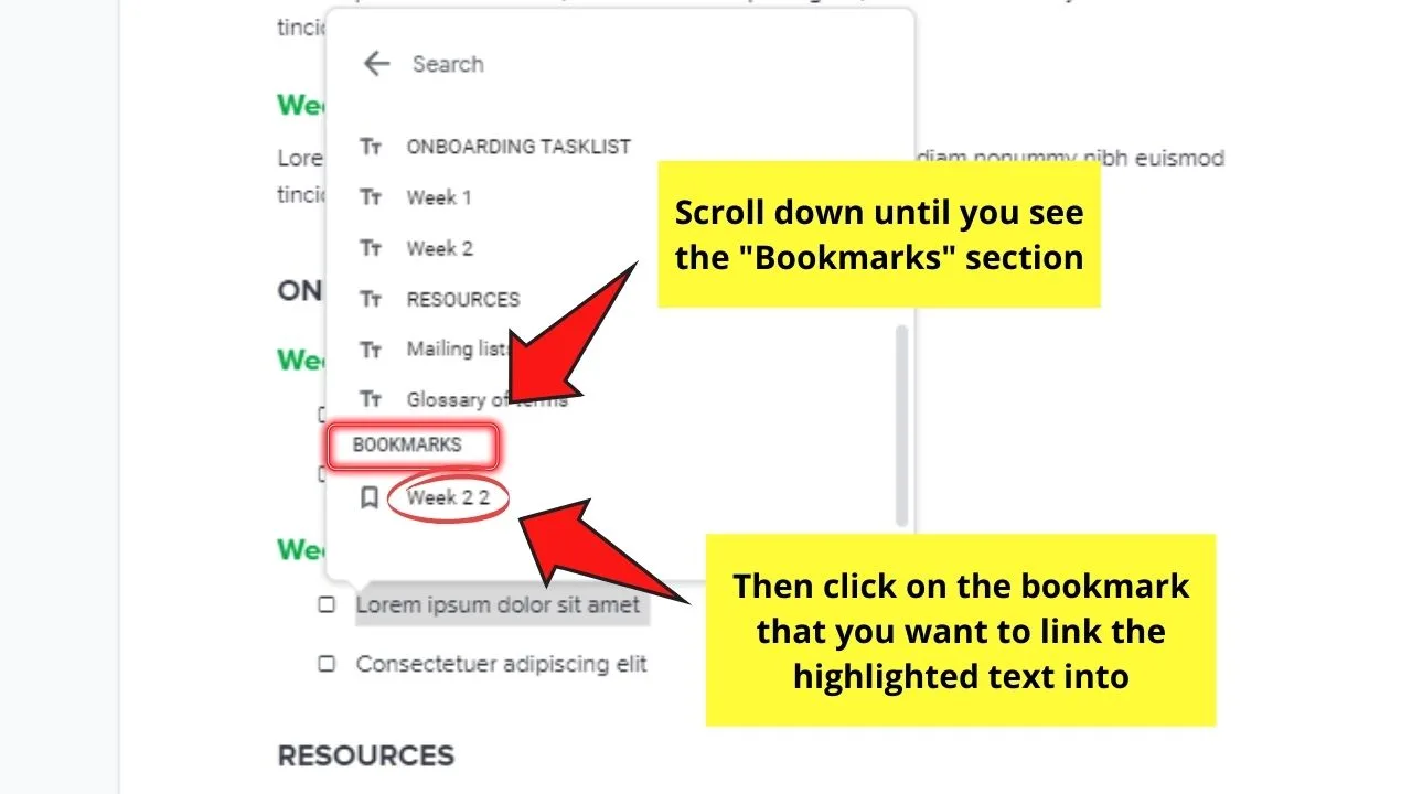 How to Hyperlink Within a Document in Google Docs to a Bookmark Step 3.2
