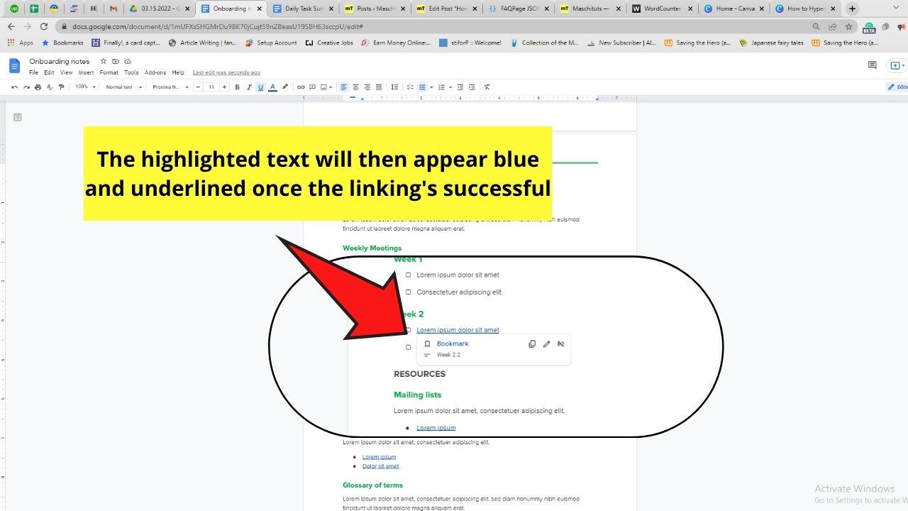 How to Hyperlink Within a Document in Google Docs to a Bookmark Step 3.3