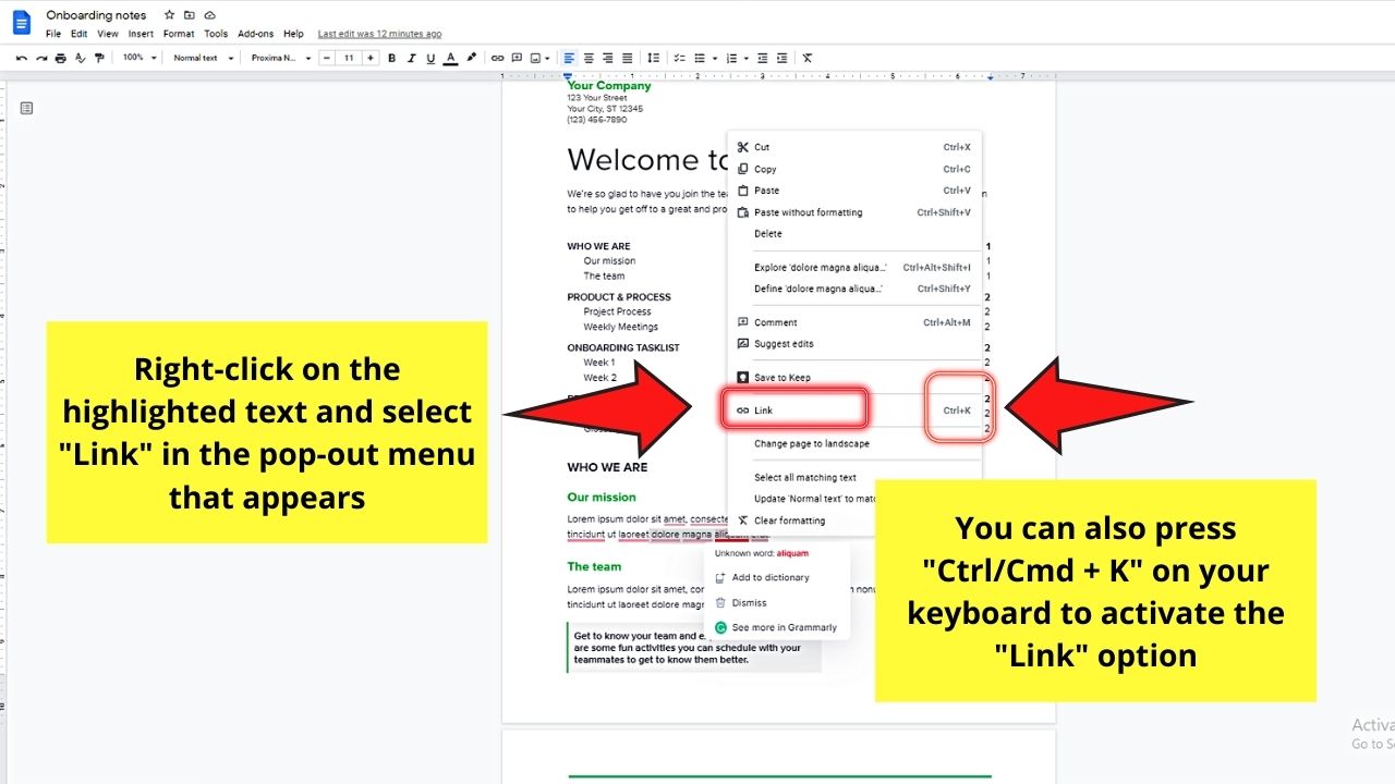 How to Hyperlink Within a Document in Google Docs to a Heading Step 2