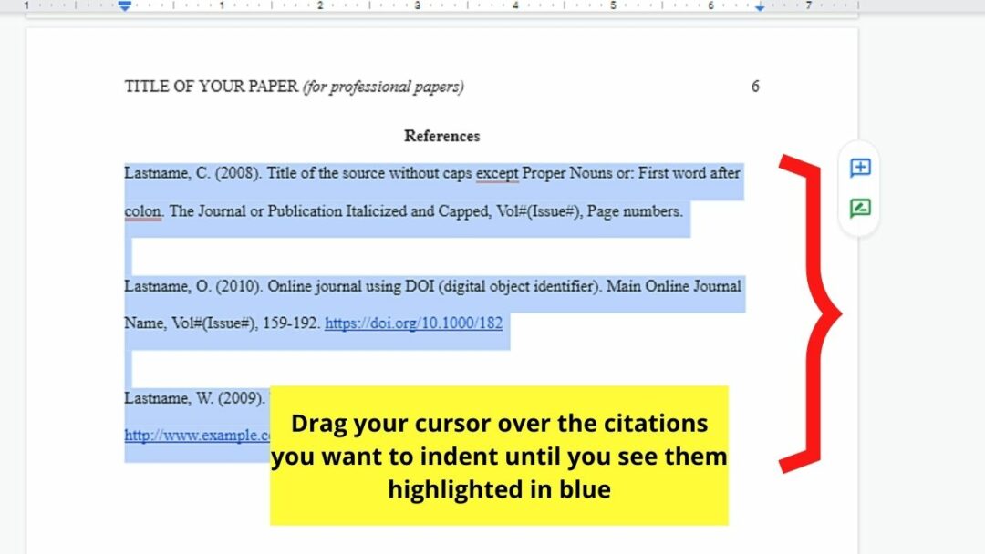 how to do mla citation indent on google docs