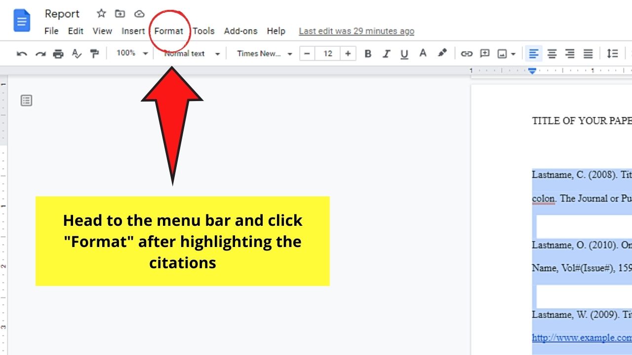 How to Indent Citations in Google Docs Step 3