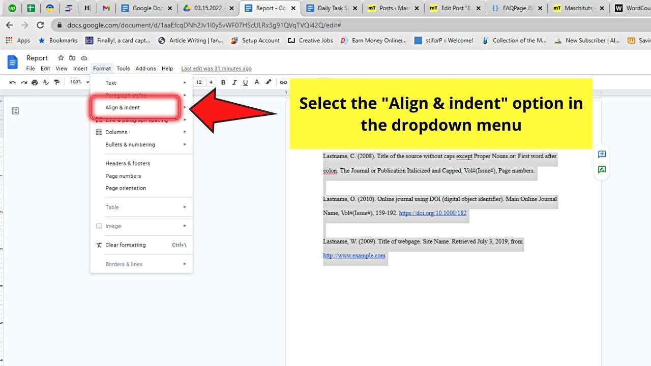How to Indent Citations in Google Docs Step 4