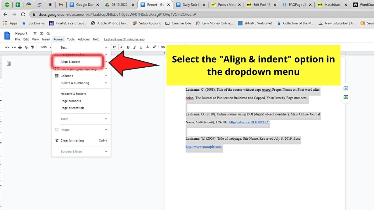 How to Indent Citations in Google Docs Step 4