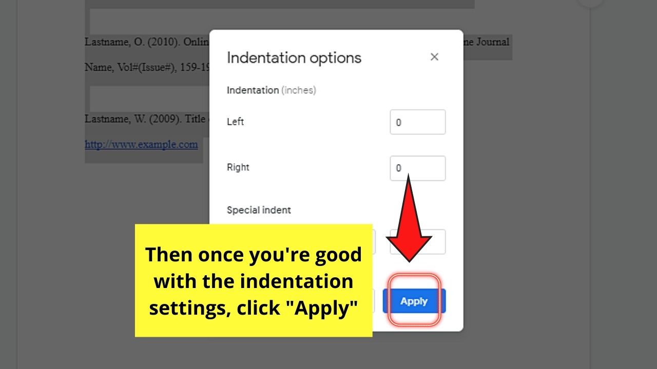 How to Indent Citations in Google Docs Step 8.1