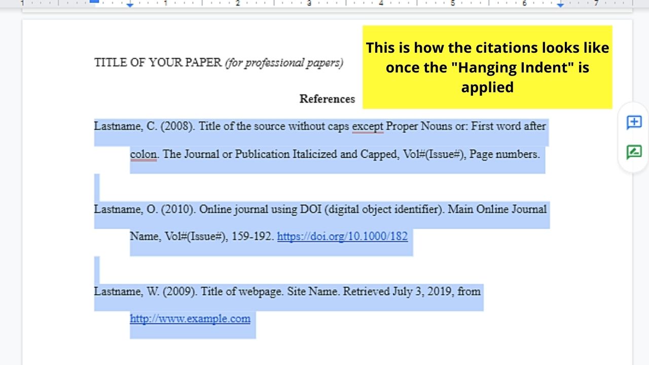 how to do a hanging indent in goodle docs