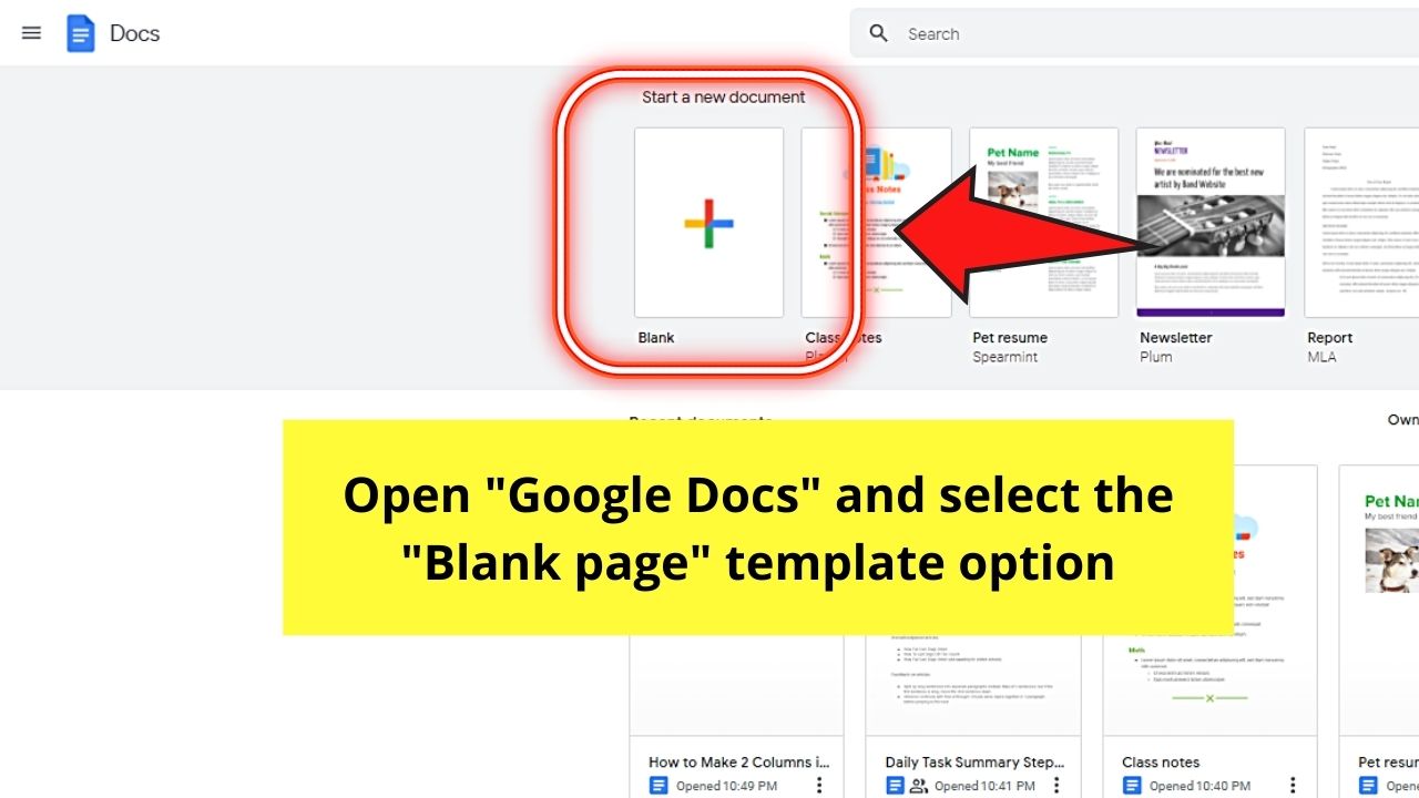 How to Make 2 Columns In a Blank Document in Google Docs Step 1.2