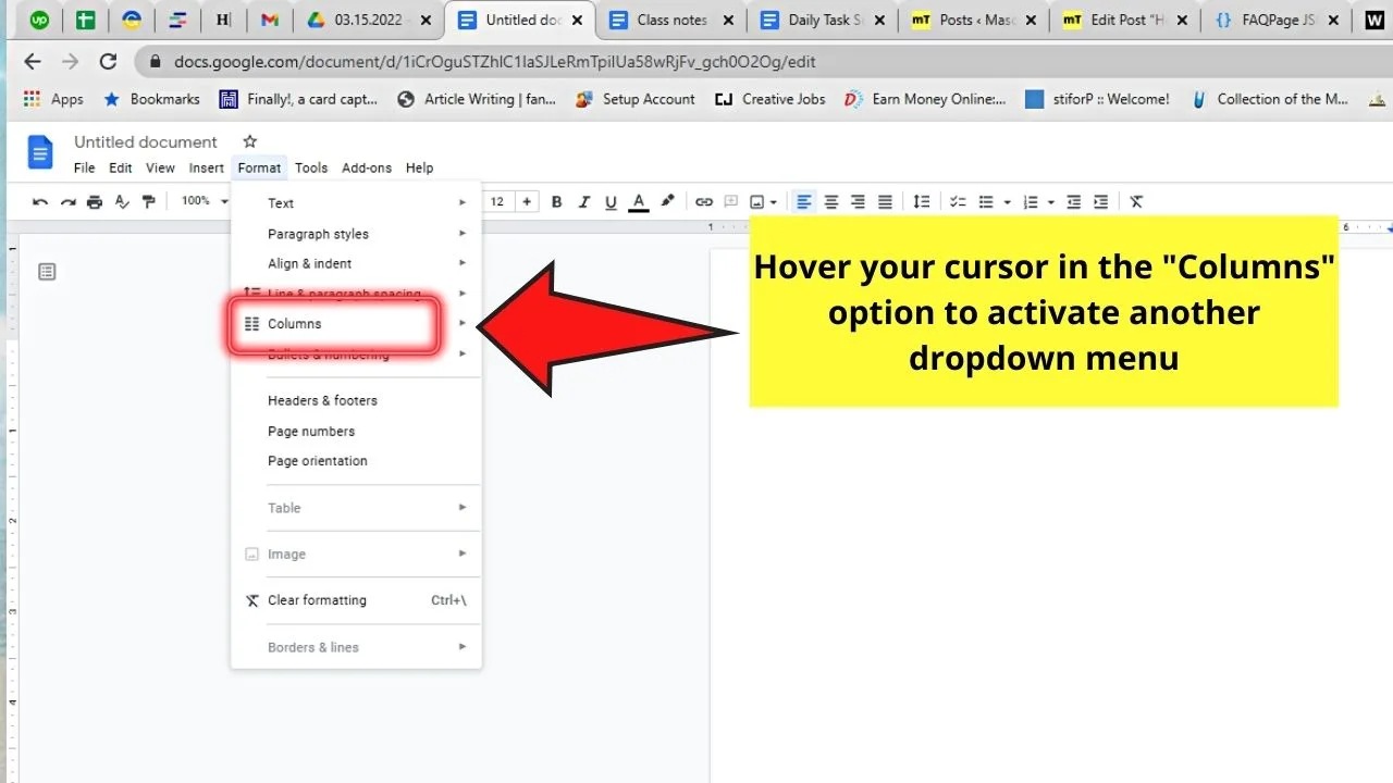 How to Make 2 Columns In a Blank Document in Google Docs Step 3