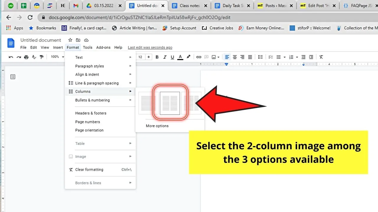 How to Make 2 Columns In a Blank Document in Google Docs Step 4.2