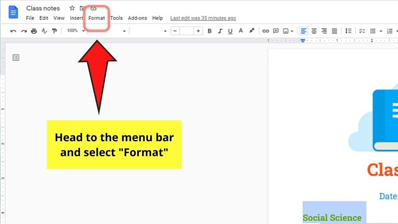 How to Make 2 Columns with Text in the Document in Google Docs Step 2
