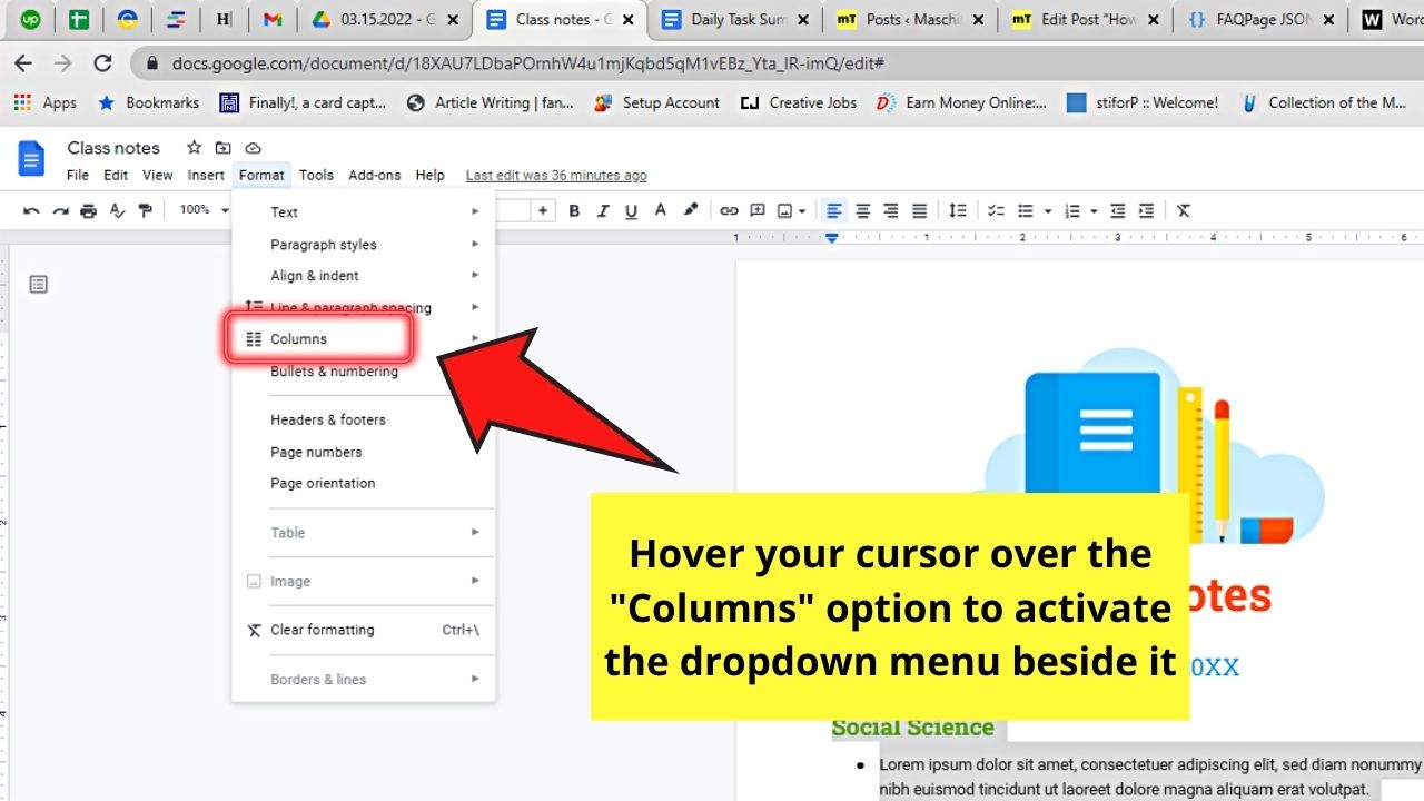 How to Make 2 Columns with Text in the Document in Google Docs Step 3