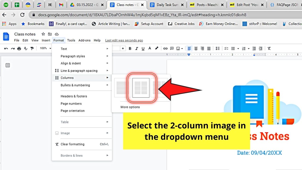 How to Make 2 Columns with Text in the Document in Google Docs Step 4.1
