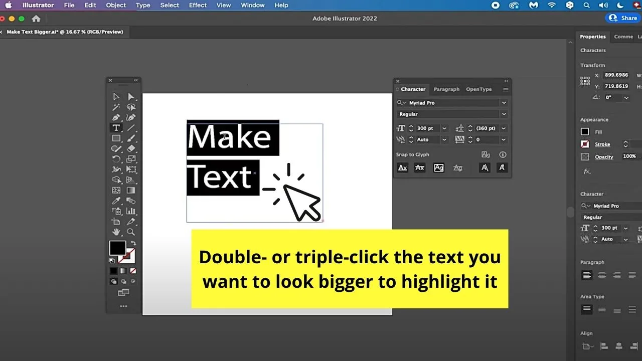 How to Make Text Bigger in Illustrator Using a Keyboard Shortcut Step 1