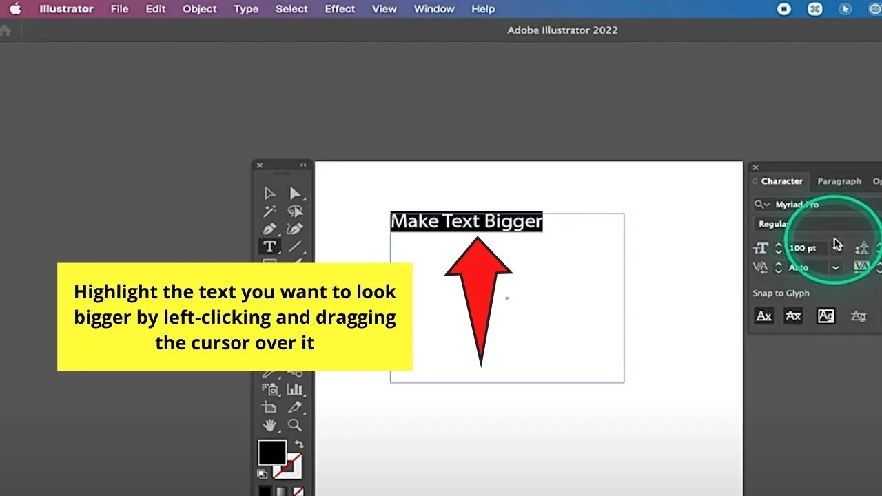 How to Make Text Bigger in Illustrator Using the Character Window Step 5