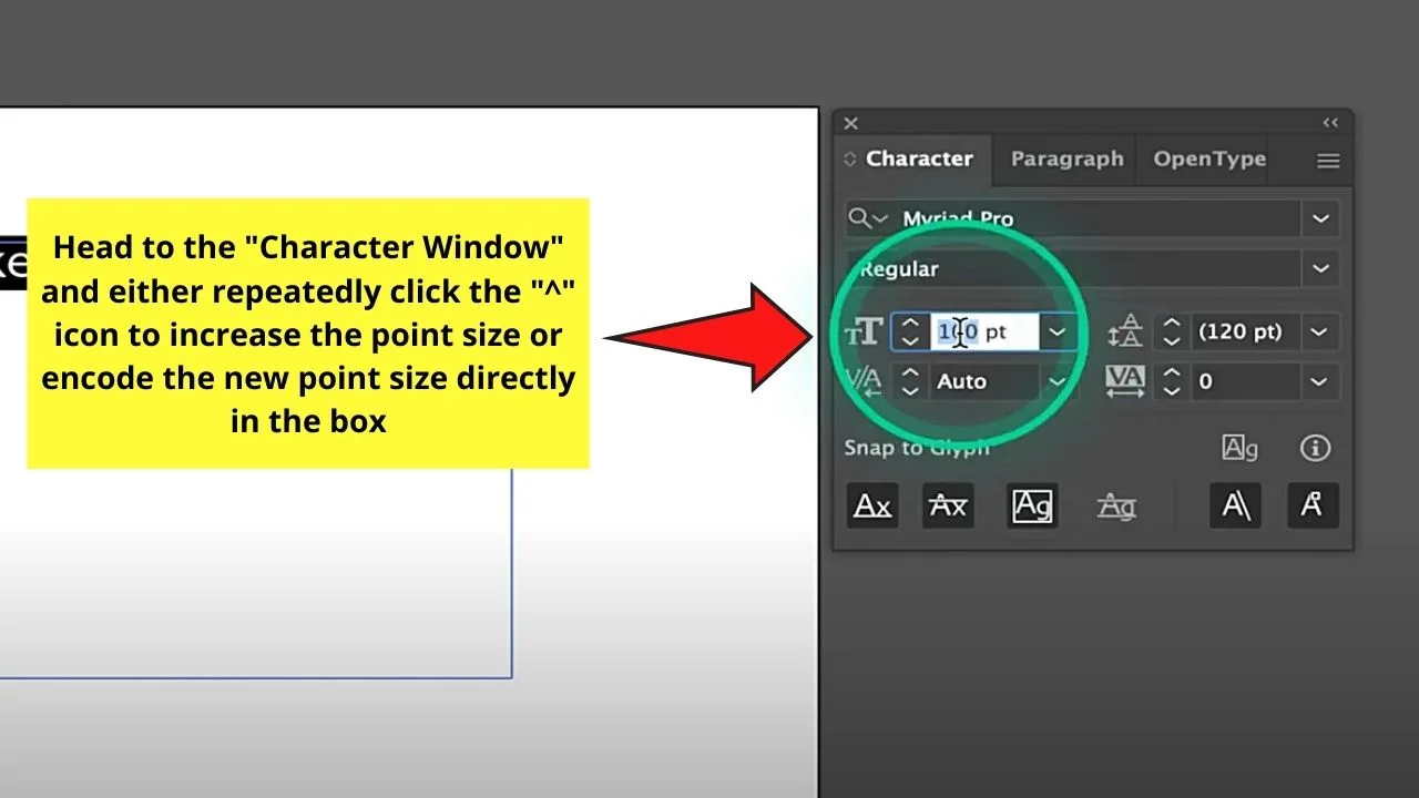 How to Make Text Bigger in Illustrator Using the Character Window Step 6