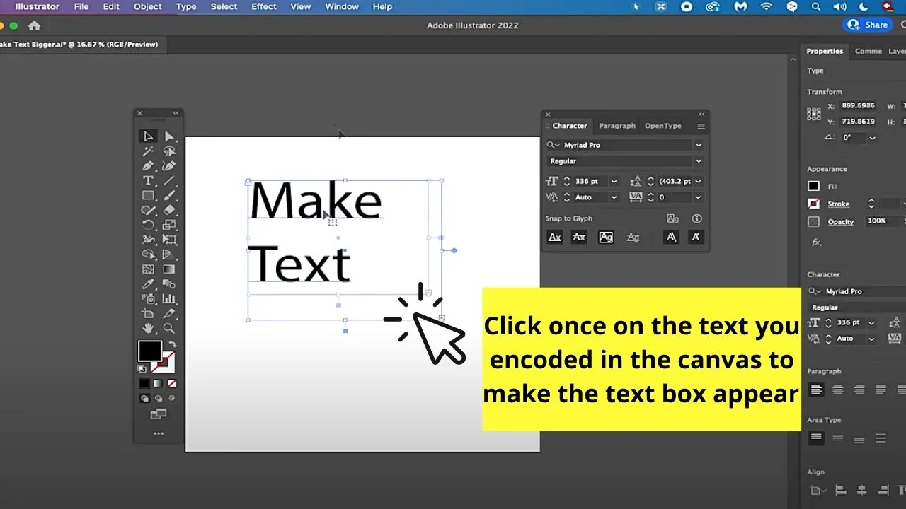 How to Make Text Bigger in Illustrator by Dragging the Text Box Step 2