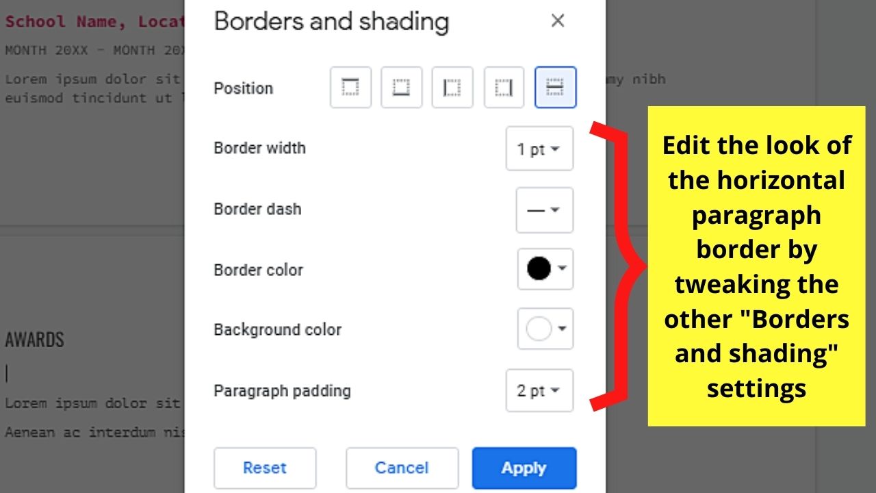 How to Make a Horizontal Line in Google Docs by Adding Horizontal Paragraph Borders Step 5