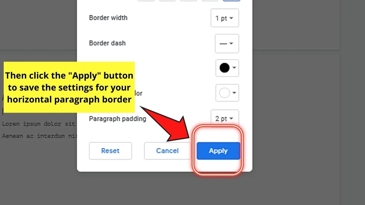 How to Make a Horizontal Line in Google Docs by Adding Horizontal Paragraph Borders Step 6.1