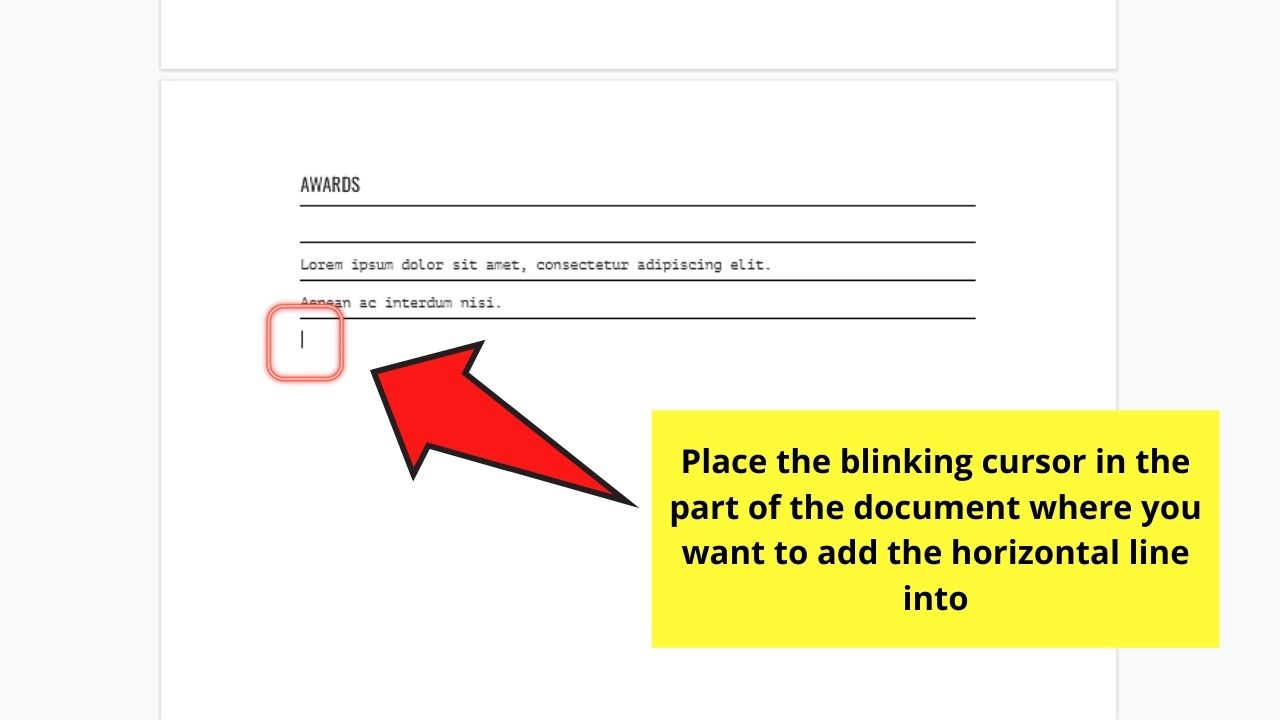 How to Make a Horizontal Line in Google Docs by Pressing Shift + _ Keyboard Shortcut Step 1