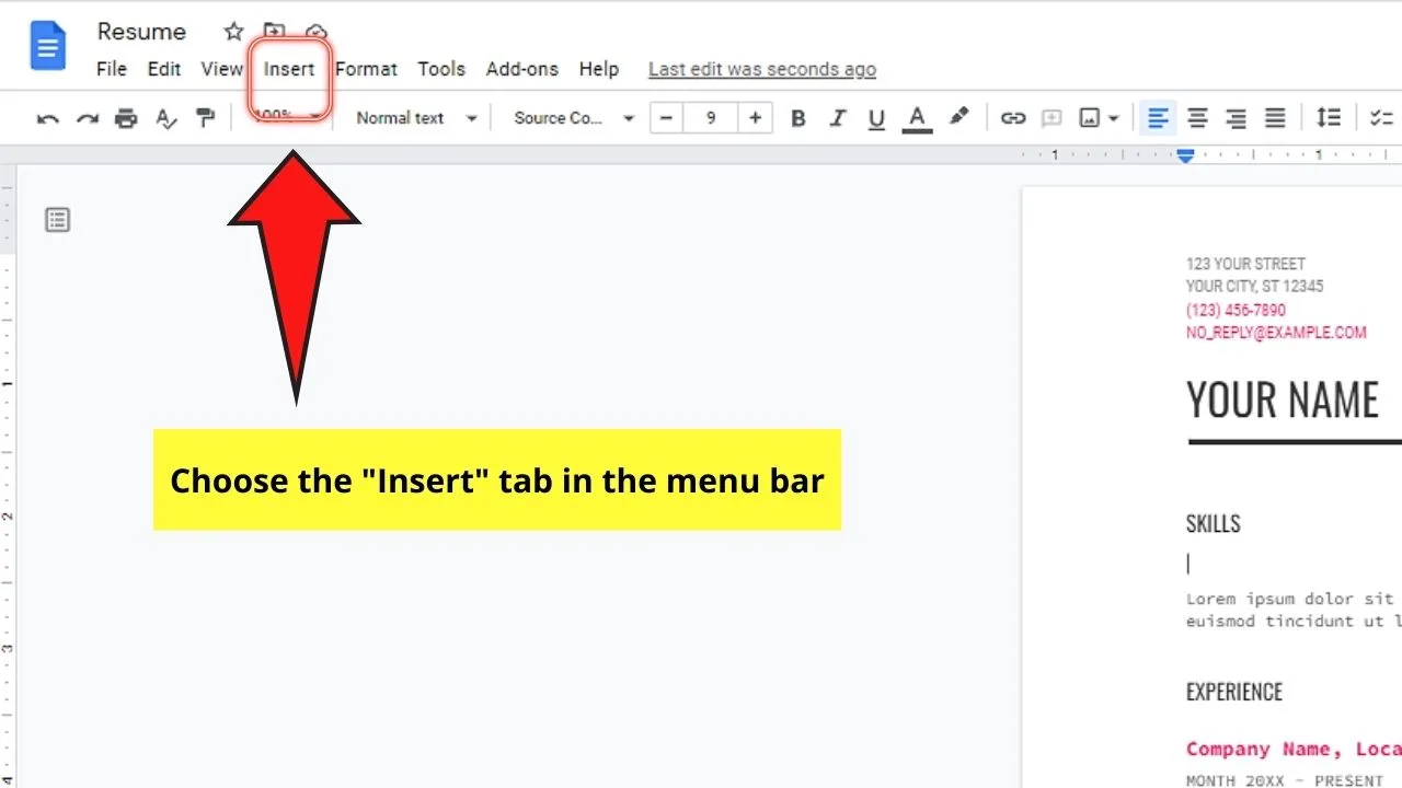 How to Make a Horizontal Line in Google Docs through the Drawing Tool Step 1