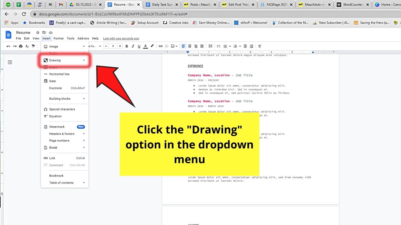 How to Make a Horizontal Line in Google Docs through the Drawing Tool Step 2