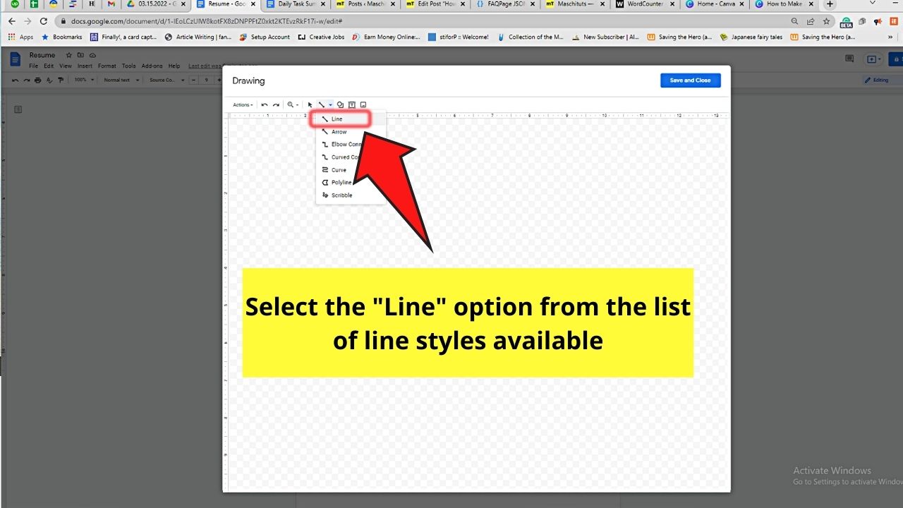 How to Make a Horizontal Line in Google Docs through the Drawing Tool Step 5