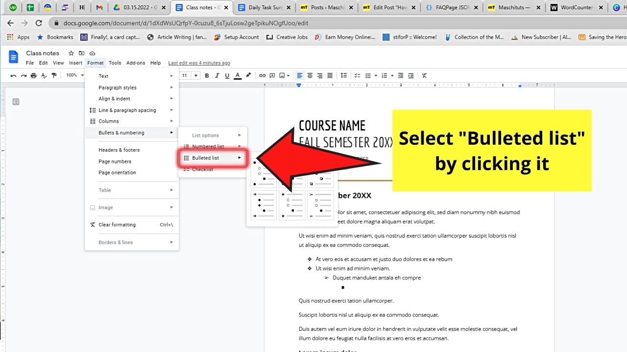 How to Make a Sub Bullet in Google Docs by Creating a Multilevel List Step 5