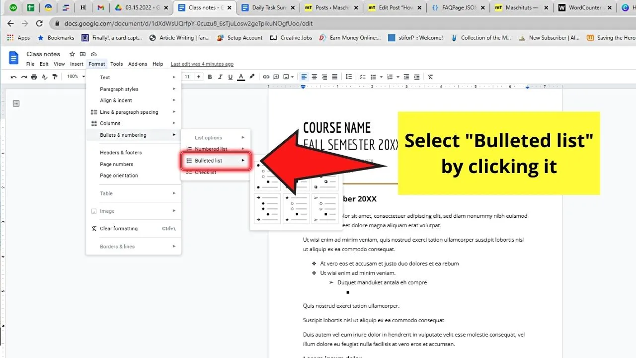 How to Make a Sub Bullet in Google Docs by Creating a Multilevel List Step 5