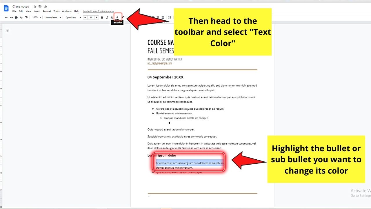 How to Make a Sub Bullet in Google Docs by Creating a Multilevel List Step 9