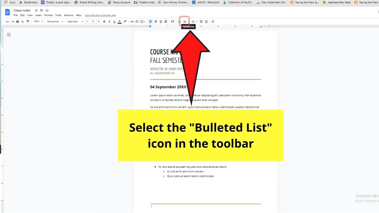 How to Make a Sub Bullet in Google Docs by Pressing Enter and Tab Step 3.1