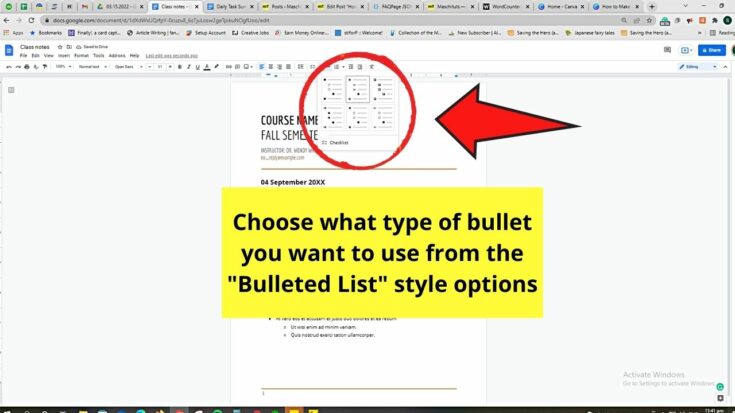 shortcut for bullet in google docs for mac
