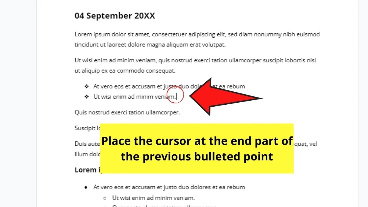 How to Make a Sub Bullet in Google Docs by Pressing Enter and Tab Step 4