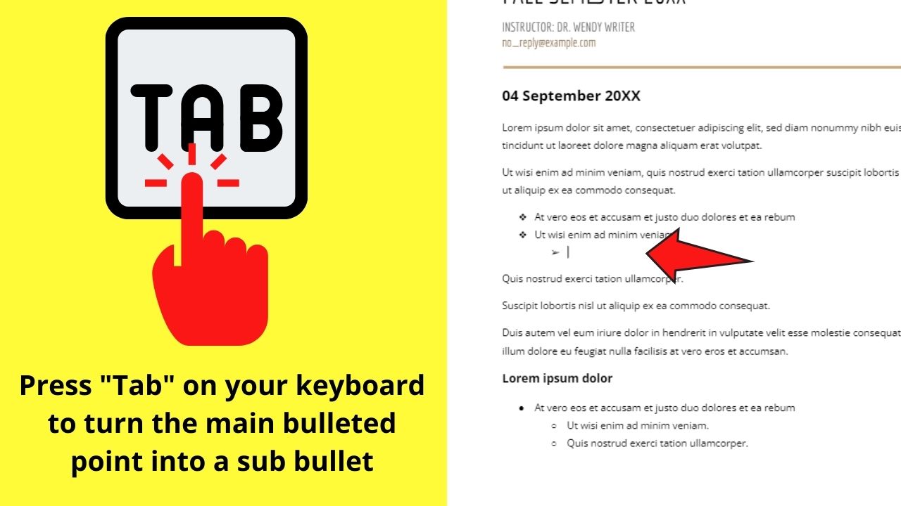 How to Make a Sub Bullet in Google Docs by Pressing Enter and Tab Step 6.1