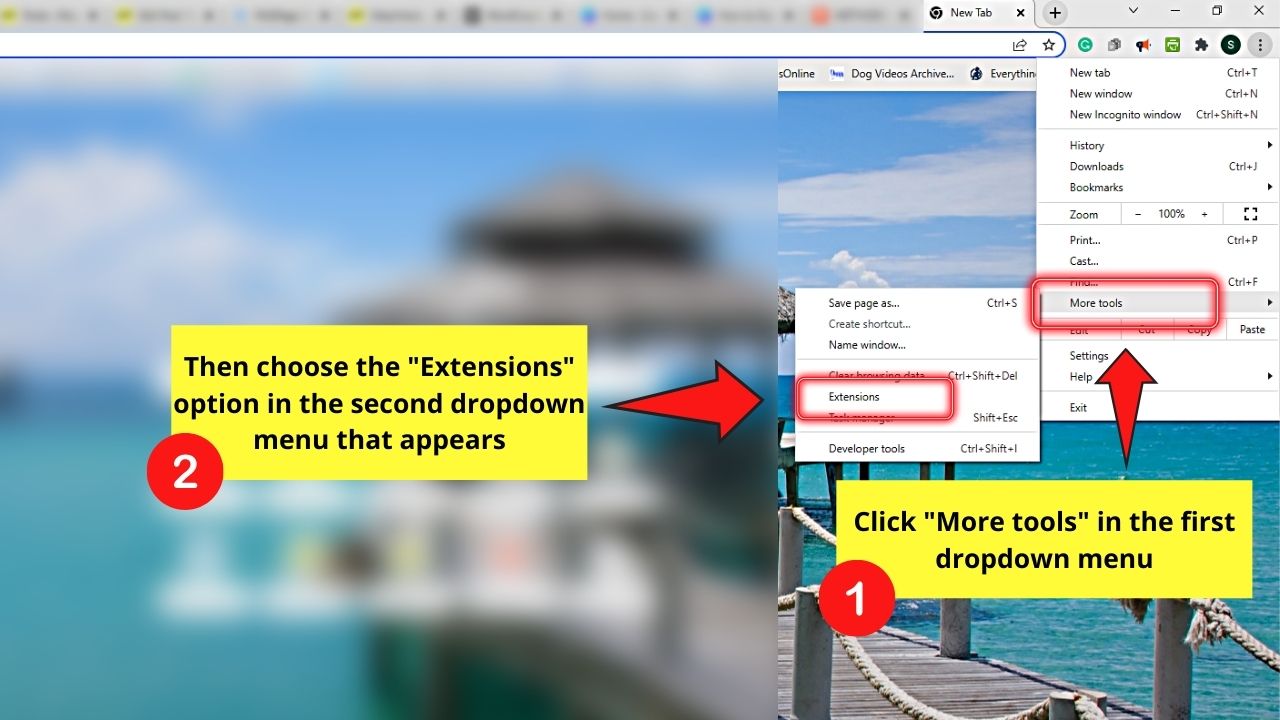How to Open Extensions in Chrome from the Browser through the Kebab Menu Step 2