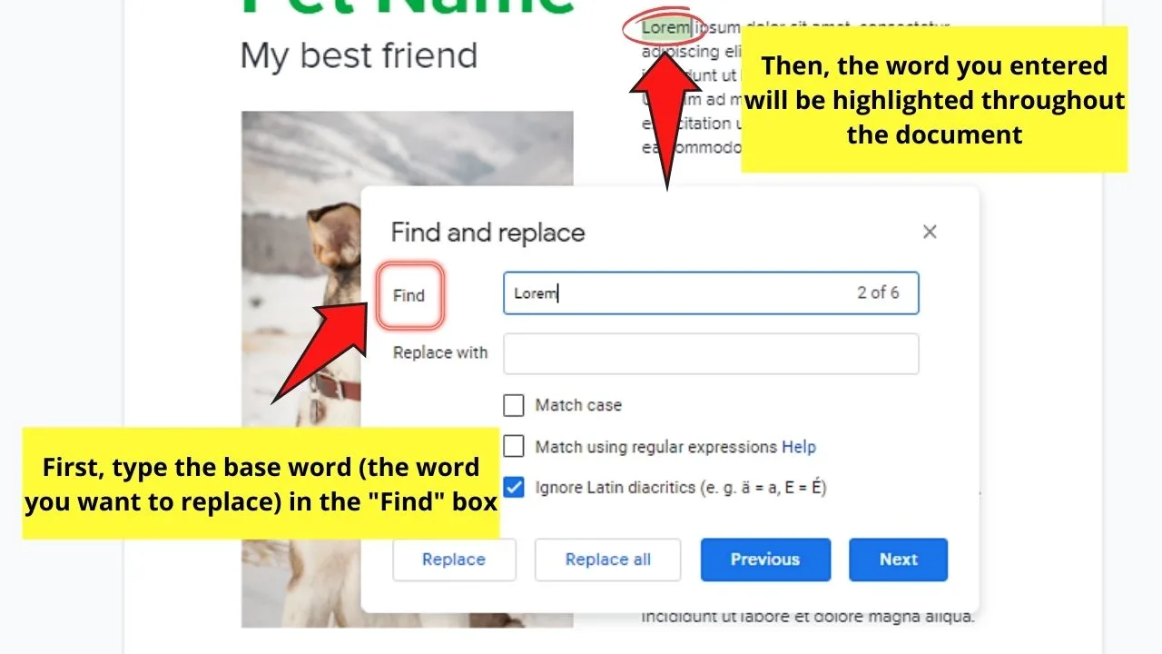 How to Replace a Word in Google Docs through the Edit Tab Step 3.1