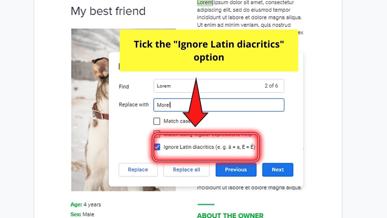 How to Replace a Word in Google Docs through the Edit Tab Step 4