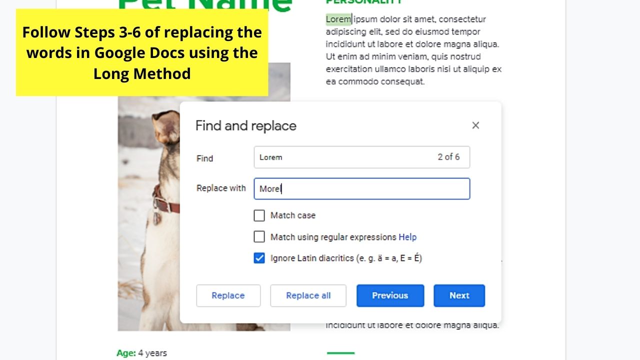 How to Replace a Word in Google Docs through the Find Menu Step 3