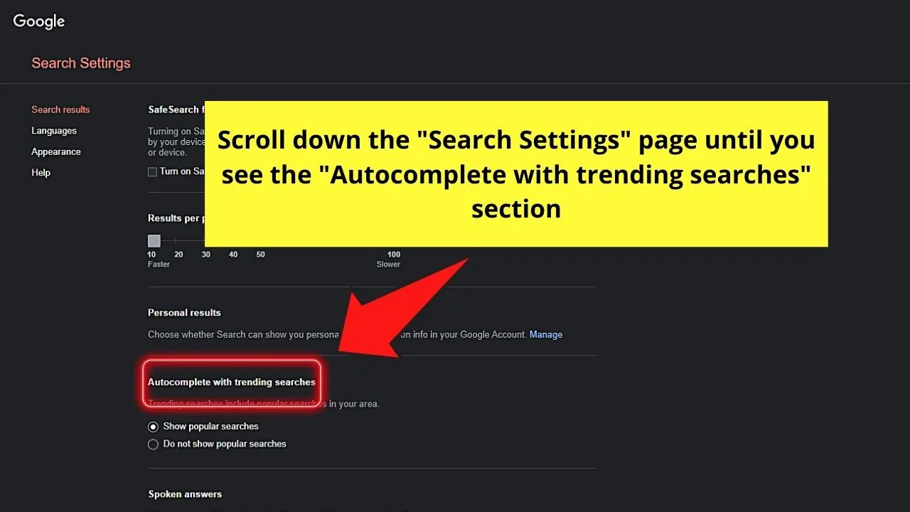 How to Turn Off Trending Searches on Chrome Step 4.1
