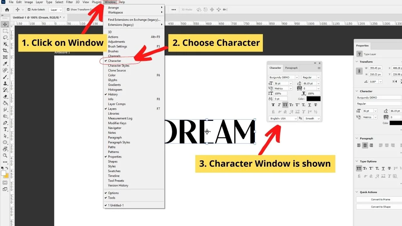 How to underline text in Photoshop Step 2